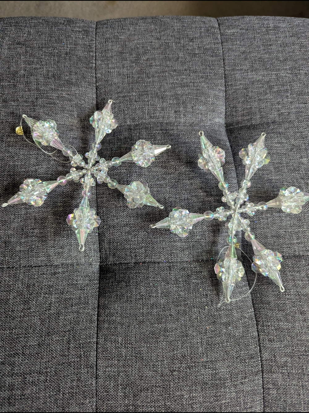 Iridescent Crystal Snowflake Ornaments - Pair